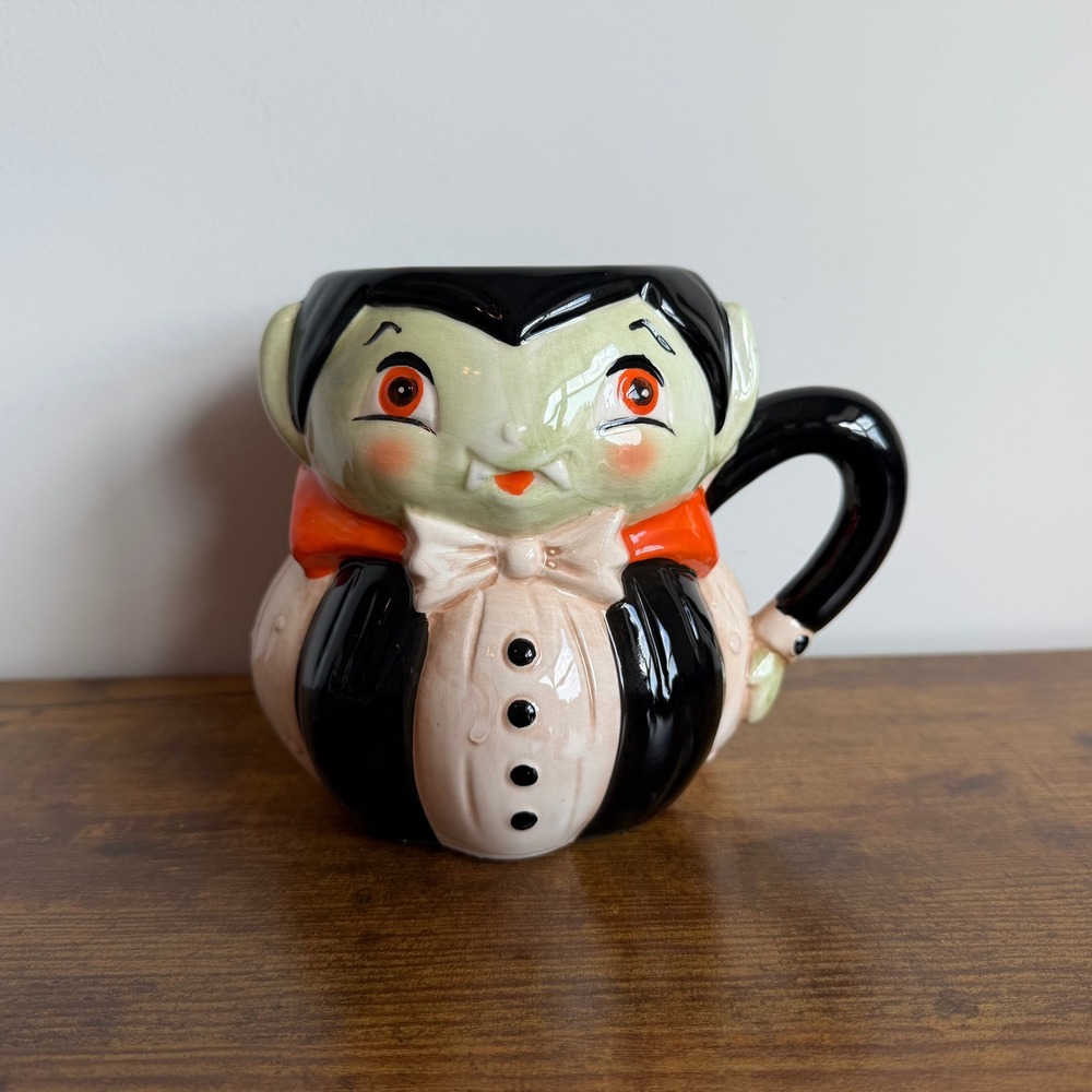 Johanna Parker Ceramic Mug Halloween Dracula Vampire Black Green Pumpkin Cup